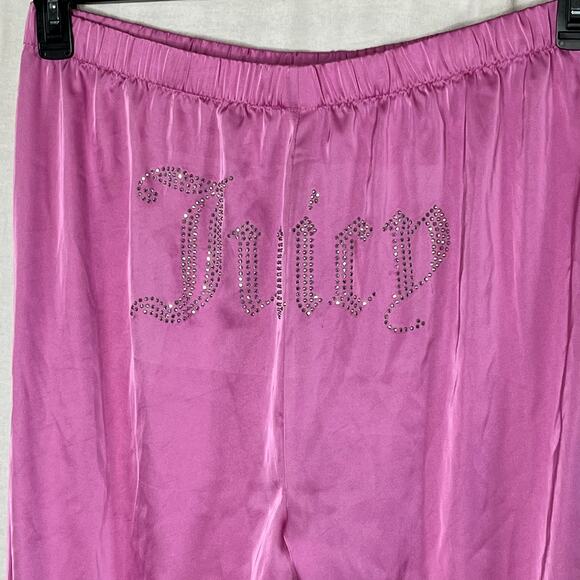 Juicy Couture Pink Satin Pajama Pants Rhinestone Logo on the Rear Size XL - Picture 7 of 13